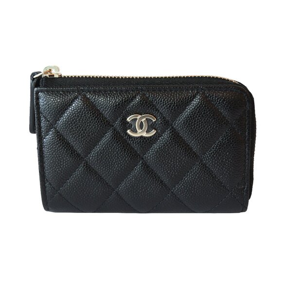 Chanel CC Caviar Quilted Zipped Key Holder Case Black Gold - Picture 1 of 4